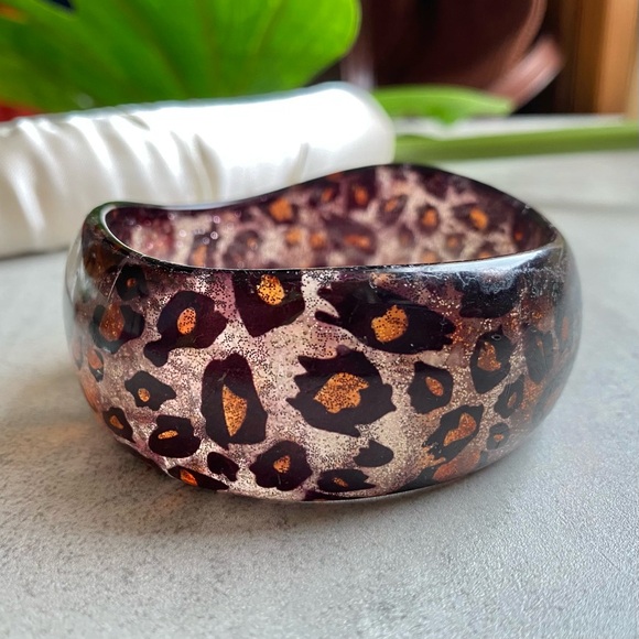 Leopard Chunky Glitter Acrylic Plastic Resin Bangle Bracelets - Picture 4 of 8